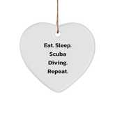 Scuba Diving Gifts from Friends, Eat. Sleep. Scuba Diving. Repeat., Heart Ornament for Scuba Diving Enthusiasts, Men, or Women, Christmas Unique Finds - Image 1